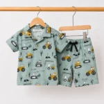 Baby Boy short-sleeve shirt and shorts construction truck print
